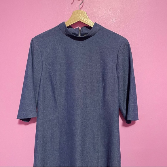 Alice + Olivia Coley Mock Neck A-Line Dress Medium Denim - Picture 4 of 13